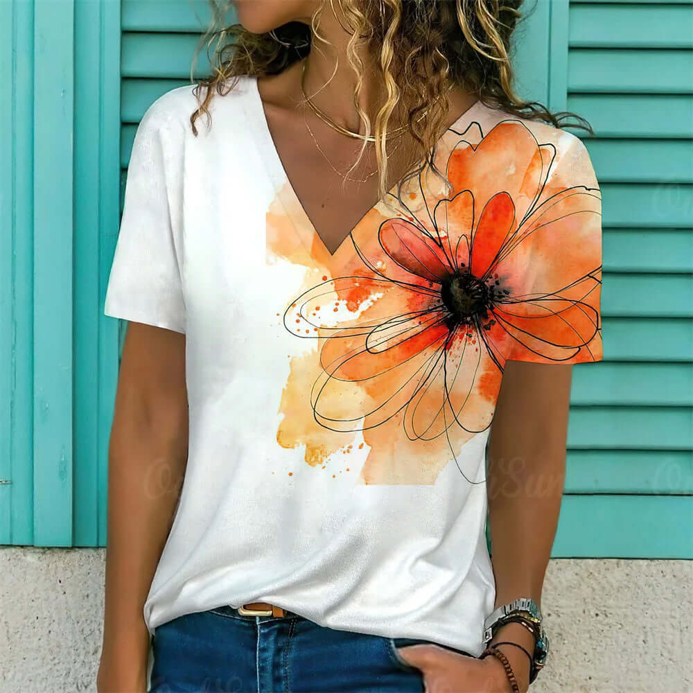 Women V-neck 3d Dragonfly Print T Shirt - Viva Bella