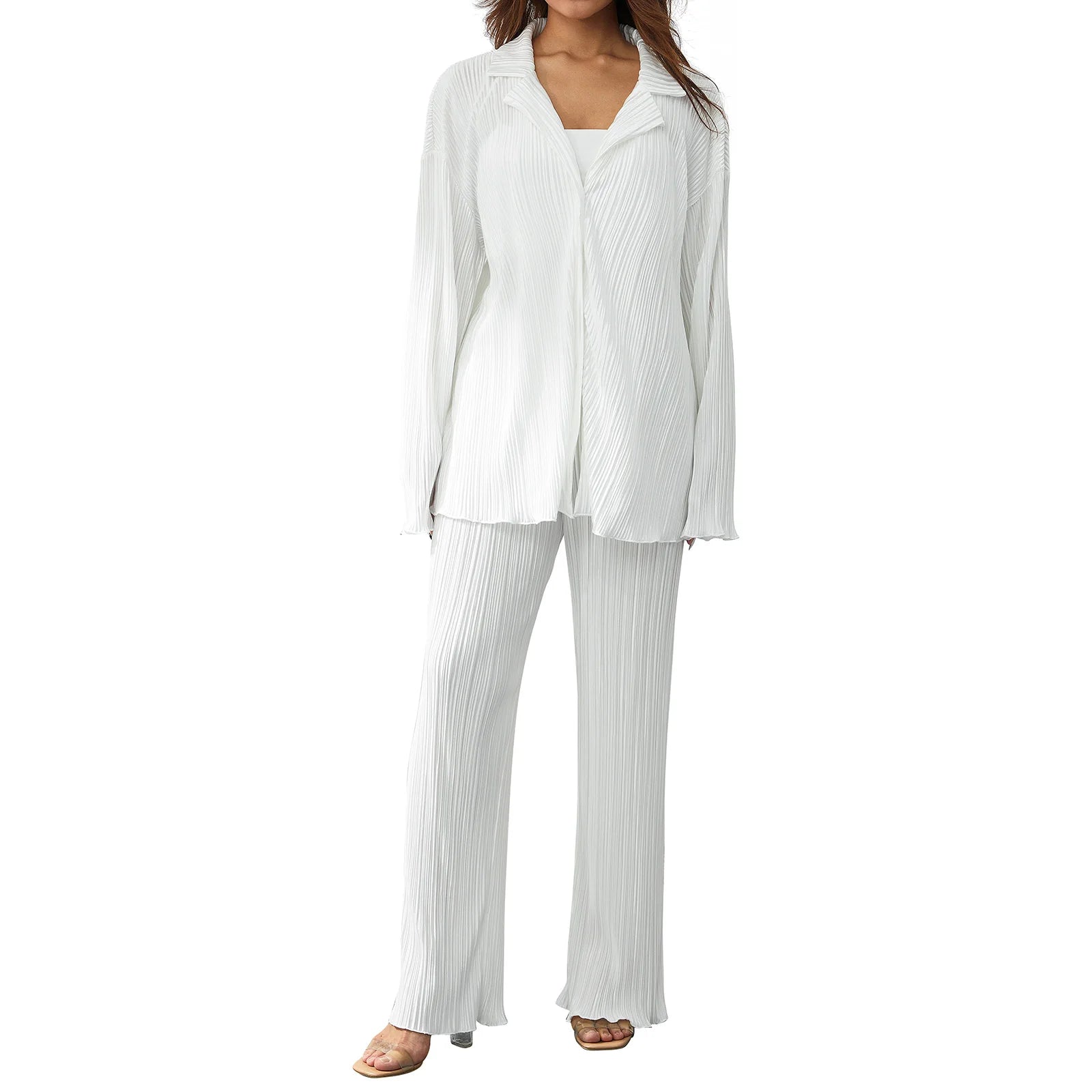 Soft Button-Down Shirt & Pleated Pants Set – Effortless Power Dressing - Viva Bella