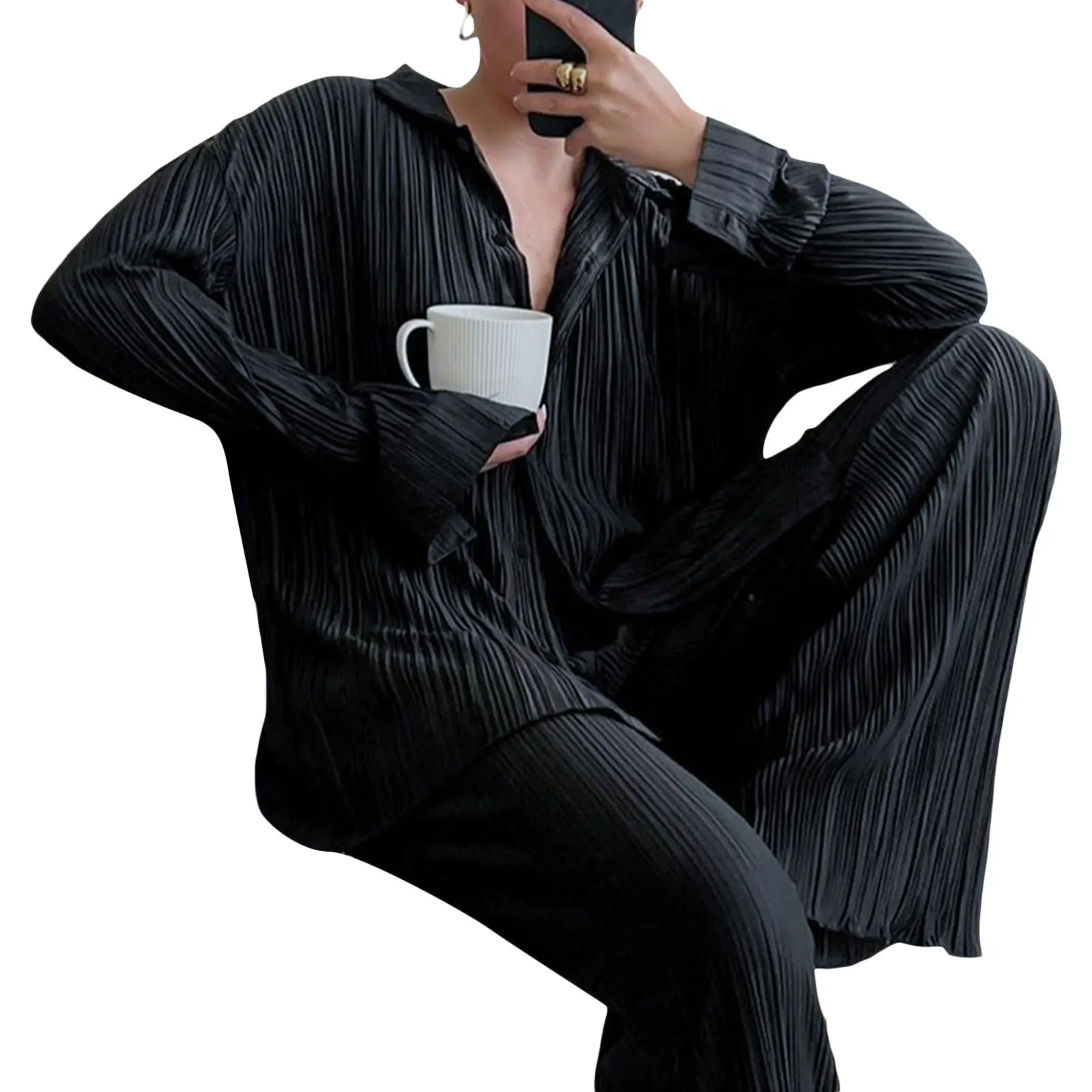 Soft Button-Down Shirt & Pleated Pants Set – Effortless Power Dressing - Viva Bella