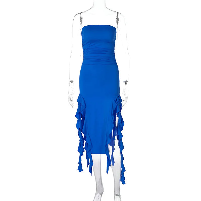 Summer New Y2K Sexy Hot Girl One-shoulder Jellyfish Style Fungus Sexy Breast-wrapped Irregular Dress