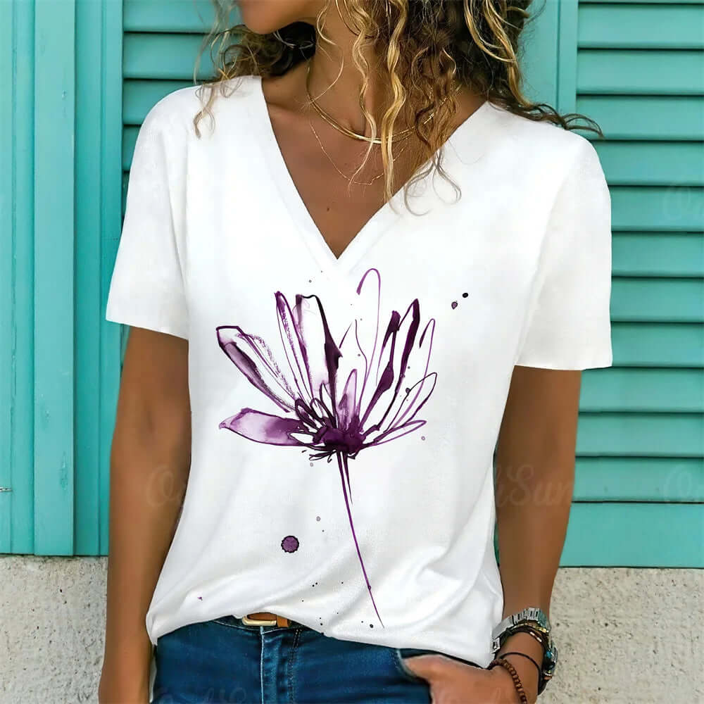 Women V-neck 3d Dragonfly Print T Shirt - Viva Bella