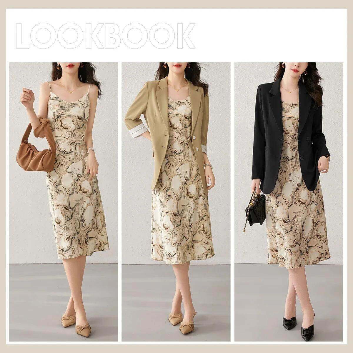 Elegant Print Midi Dress – Slim Fit Sundress for Casual Autumn Looks - Viva Bella