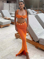 Twisted Knit Beach Set – High Waist Skirt & Shell Bra - Viva Bella