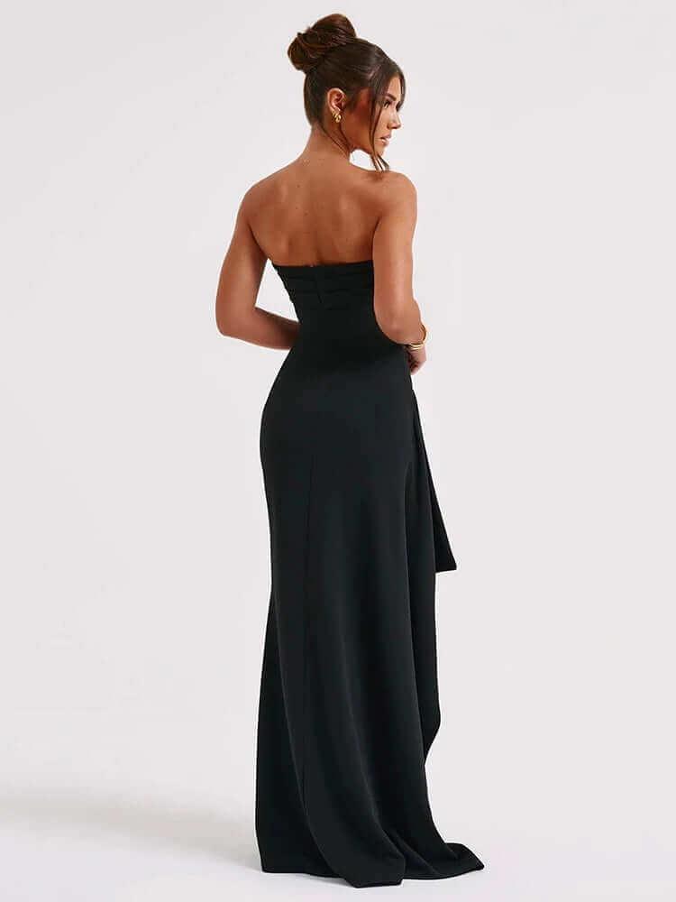 Strapless High-Slit Maxi Dress – Black Bodycon Party Wear - Viva Bella