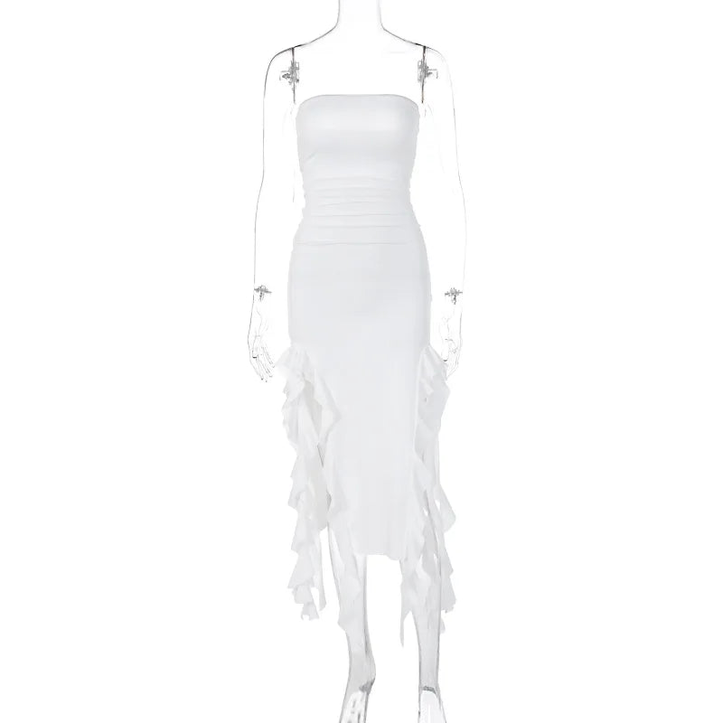 Summer New Y2K Sexy Hot Girl One-shoulder Jellyfish Style Fungus Sexy Breast-wrapped Irregular Dress