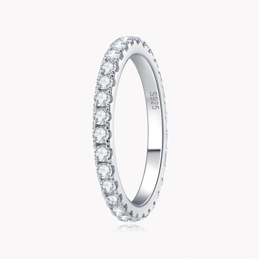 Moissanite Eternity Band – 2mm Sterling Silver & 18K Gold Ring - Viva Bella