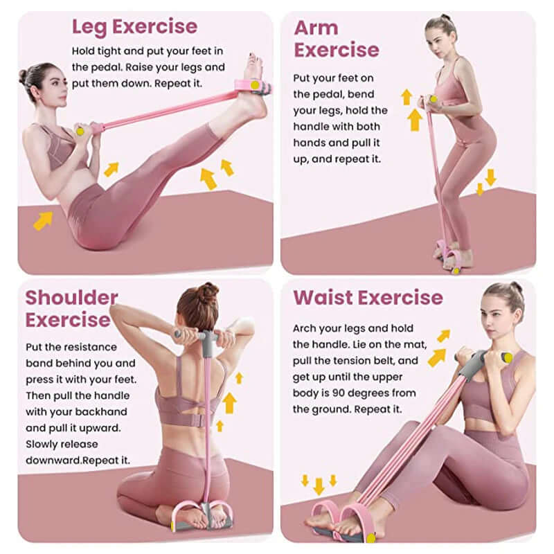 Four-Tube Pedal Tensioner Multi-Functional Household Fitness Equipment Yoga Abdominal Strengthening Elastic Band Tension Rope - Viva Bella
