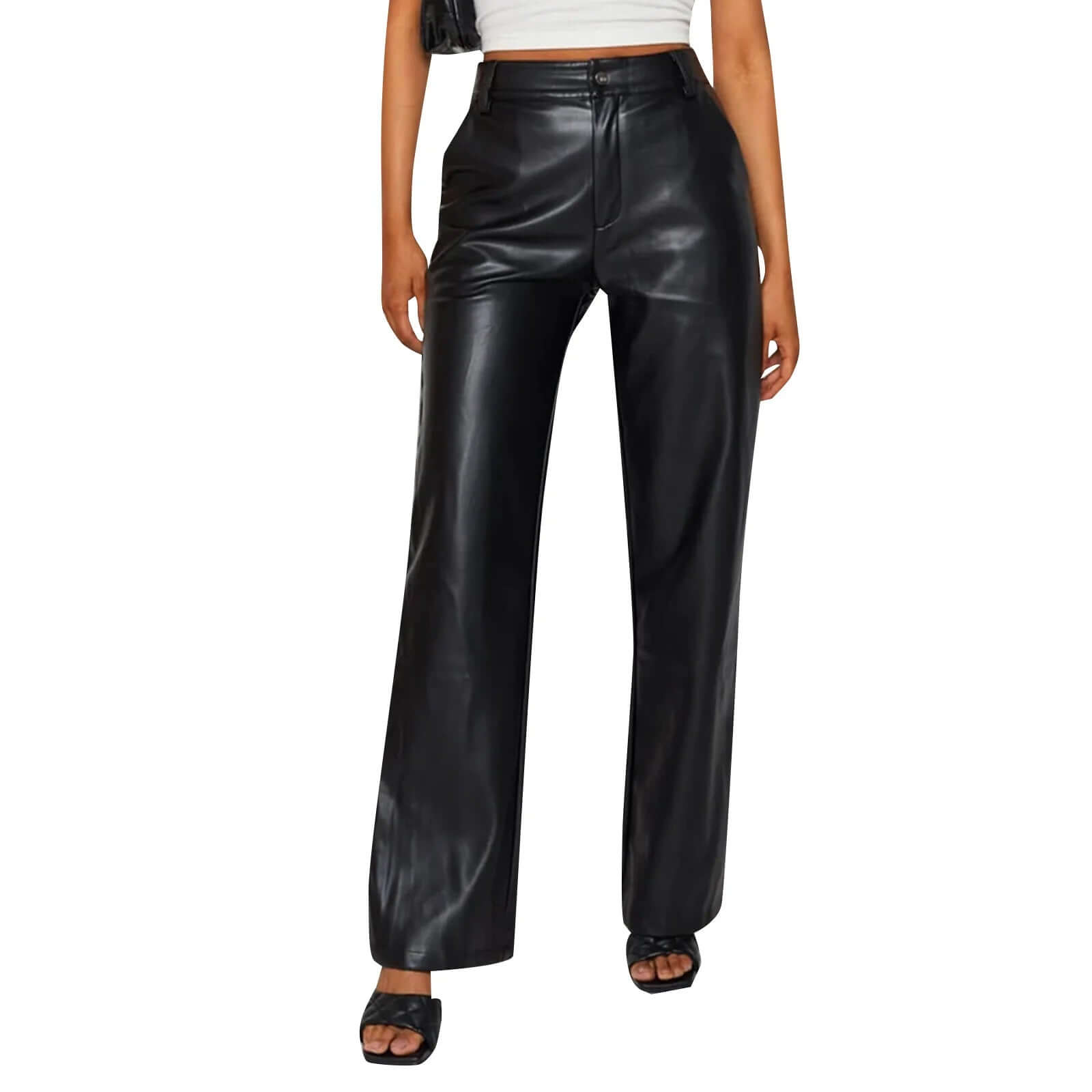 High-Waist PU Leather Trousers – Edgy & Comfortable - Viva Bella