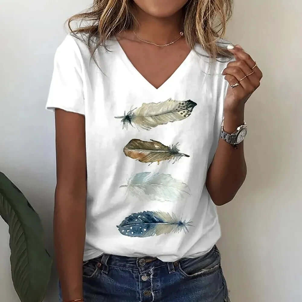 Women V-neck 3d Dragonfly Print T Shirt - Viva Bella