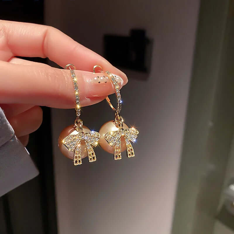 Luxury Gold Color Zircon Bowknot Stud Earrings - Viva Bella
