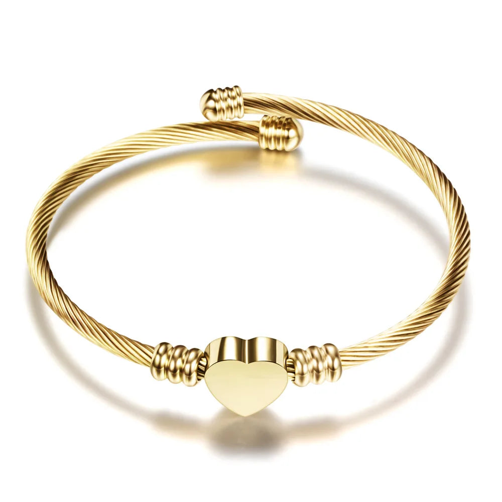 Stainless Steel Cable Heart Bracelet - Viva Bella