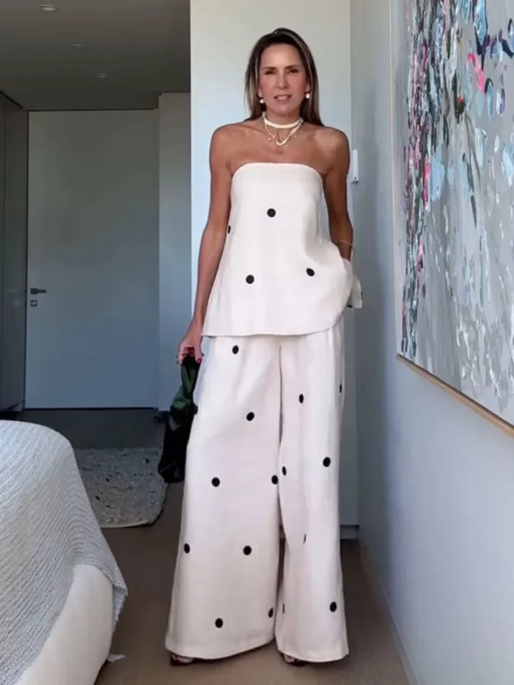 Fashionable Loose-Fit Casual Women's Suit Cross-Border New Style Strapless Top And Trousers Bohemian Chic Sensibility Design - Viva Bella