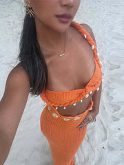 Twisted Knit Beach Set – High Waist Skirt & Shell Bra - Viva Bella