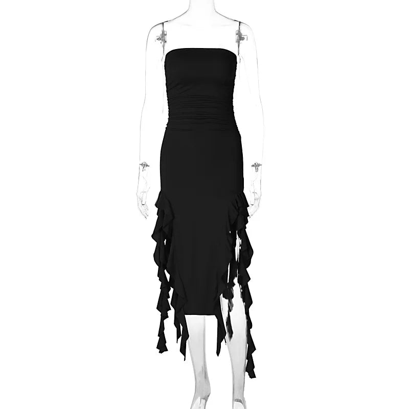 Summer New Y2K Sexy Hot Girl One-shoulder Jellyfish Style Fungus Sexy Breast-wrapped Irregular Dress