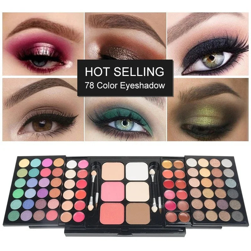 78-Color Glitter Eyeshadow Palette – Matte + Shimmer Combo