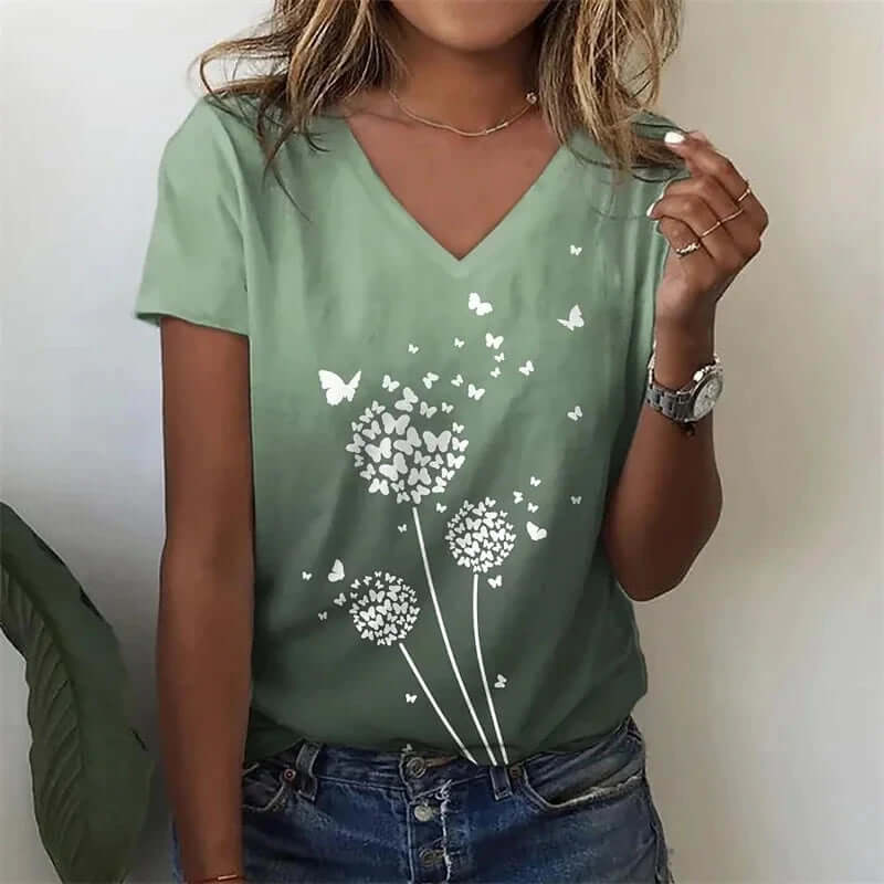 Women V-neck 3d Dragonfly Print T Shirt - Viva Bella