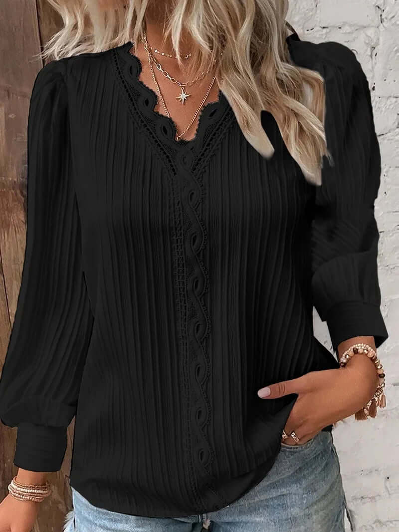 Fashion V-neck Patchwork Tops - Viva Bella