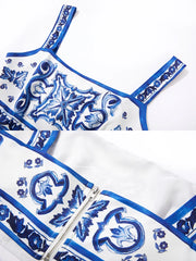 Porcelain Print Summer Set – Crop Top + Maxi Skirt
