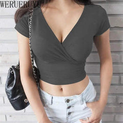 Sexy V-Neck Crop Top - Y2K Streetwear Corset Tee - Viva Bella