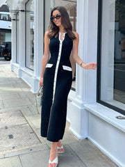 Ribbed Knit Buttoned Dress – Elegant & Sleek Fit