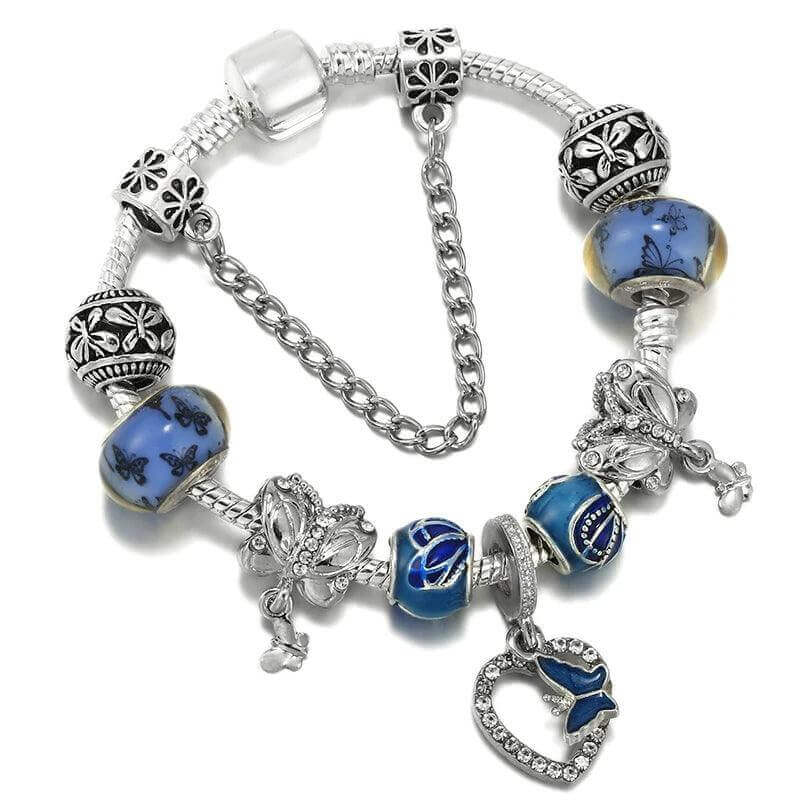 Vintage Silver Charm Bracelet – Crystal Beads for Women - Viva Bella