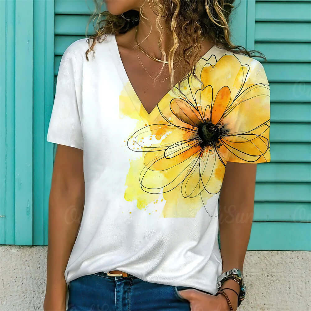 Women V-neck 3d Dragonfly Print T Shirt - Viva Bella