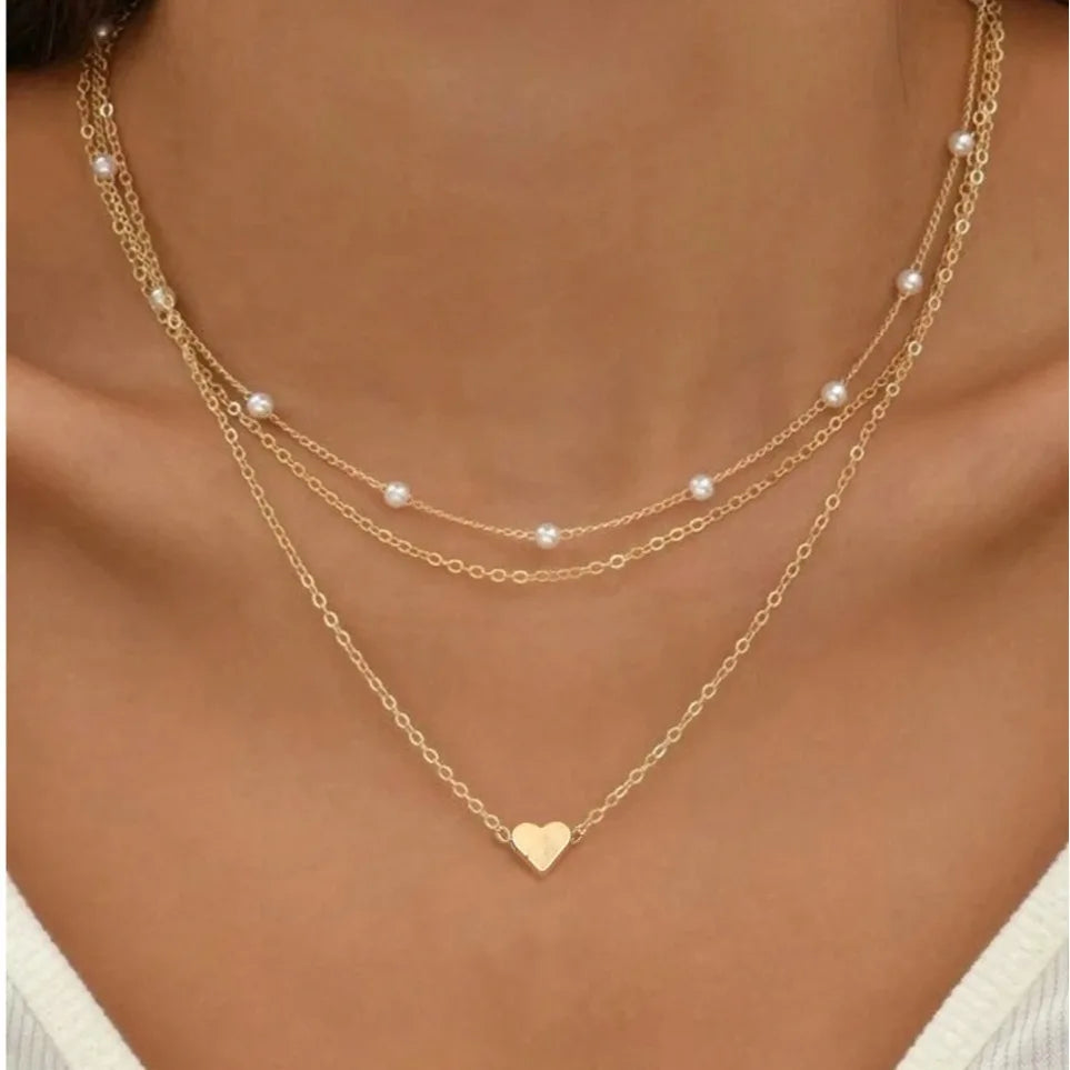 Women's Pearl Love Heart Necklace Set - Viva Bella