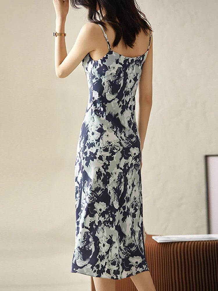 Elegant Print Midi Dress – Slim Fit Sundress for Casual Autumn Looks - Viva Bella