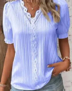 Fashion V-neck Patchwork Tops - Viva Bella