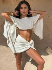 White Linen Crop & Skirt Set – Summer Ease in Two Pieces