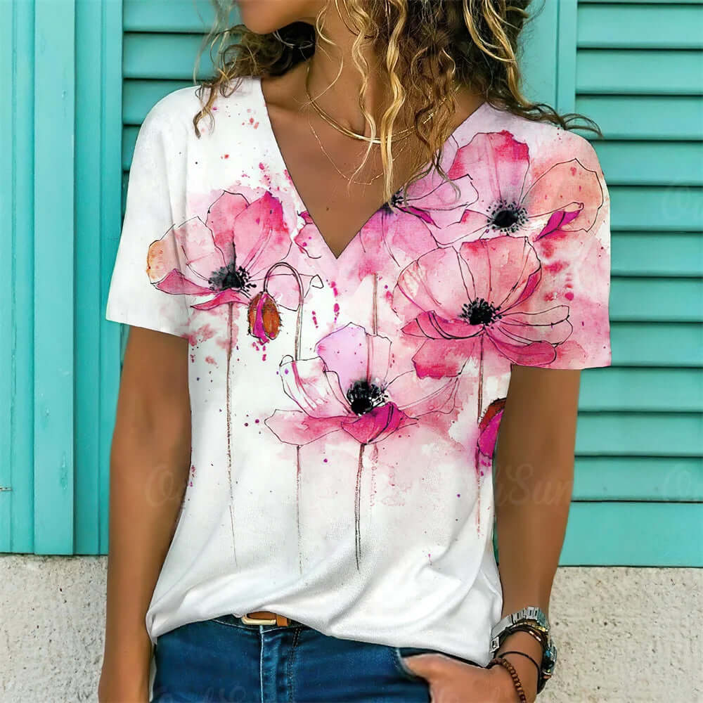 Women V-neck 3d Dragonfly Print T Shirt - Viva Bella