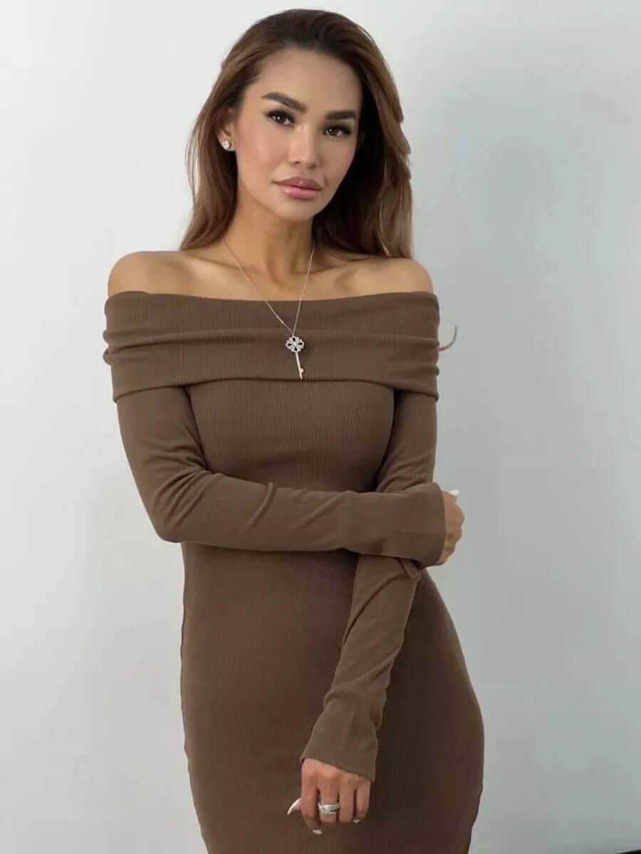 Off-Shoulder Ribbed Knit Dress – Sultry & Sophisticated - Viva Bella