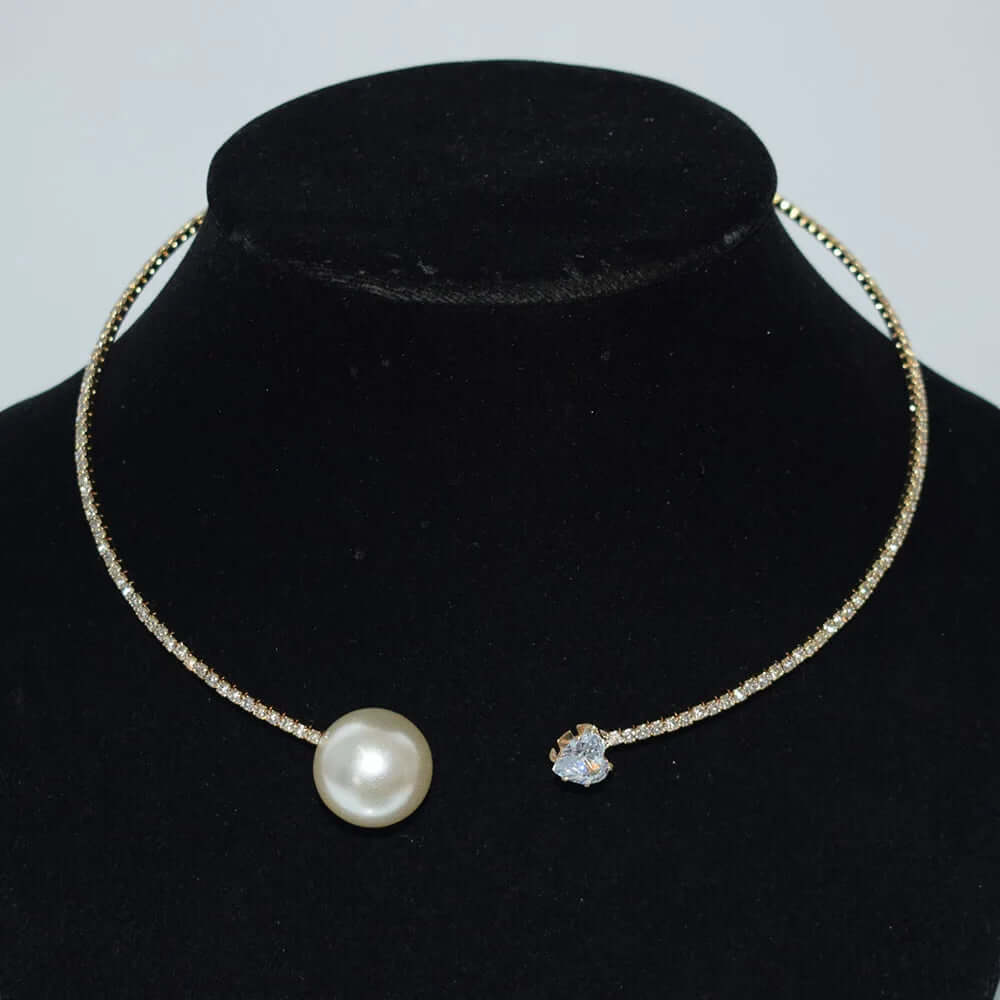 Rhinestone Heart Choker – Elegant Open Collar Necklace - Viva Bella