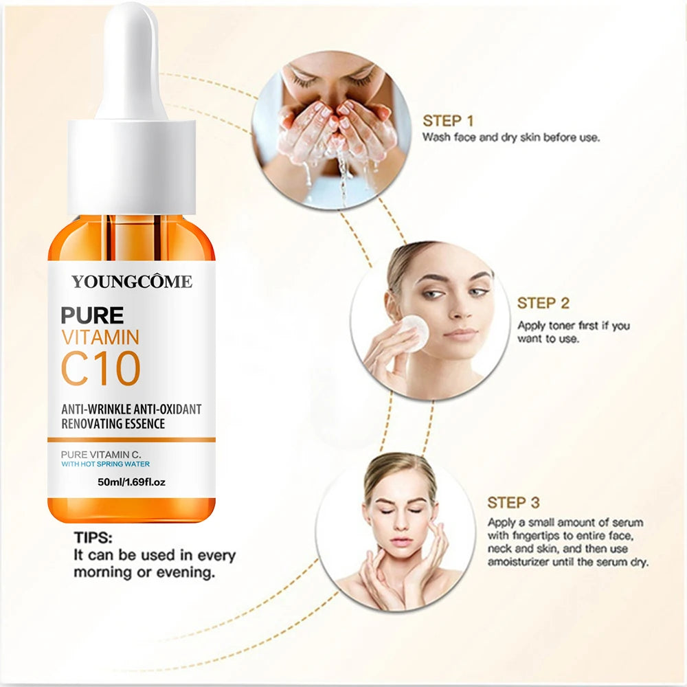 Vitamin C Facial Essence Hyaluronic Acid Dark Skin Brighten Serum Fade Fine Lines Moisturizing Repair Dull Serum Face Skin Care - Viva Bella