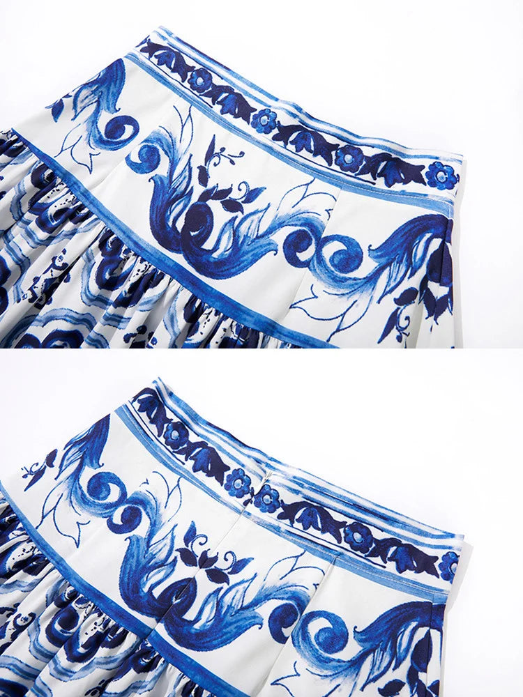 Porcelain Print Summer Set – Crop Top + Maxi Skirt