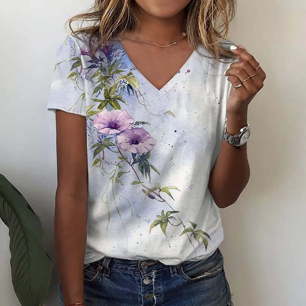 Women V-neck 3d Dragonfly Print T Shirt - Viva Bella