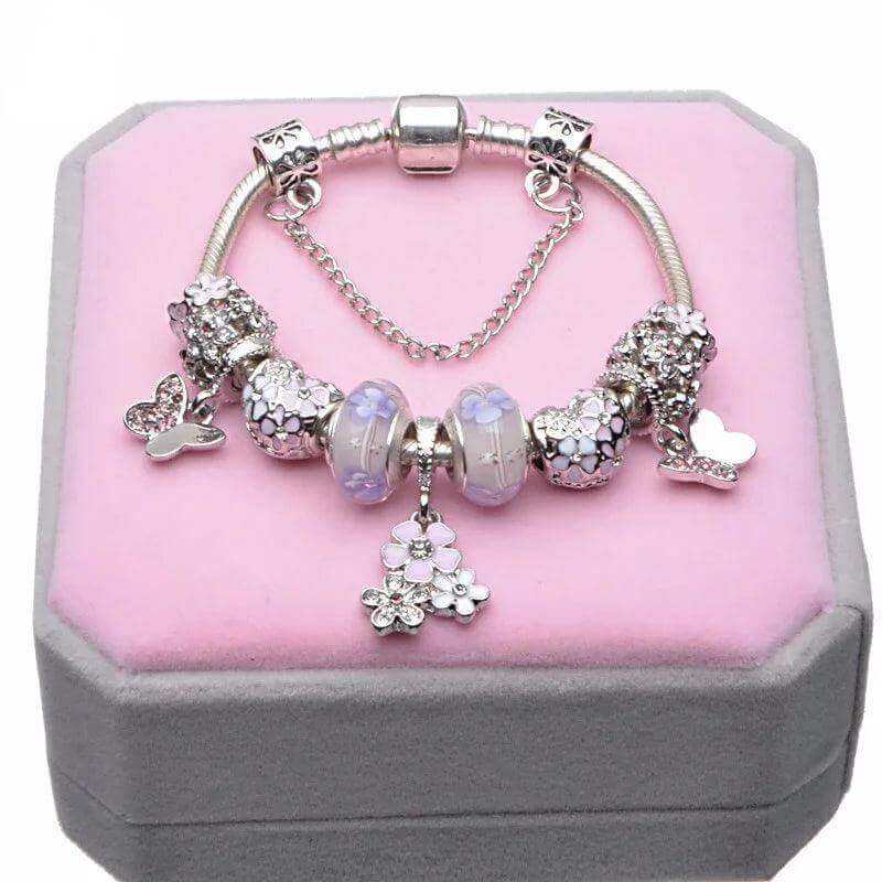 Vintage Silver Charm Bracelet – Crystal Beads for Women - Viva Bella