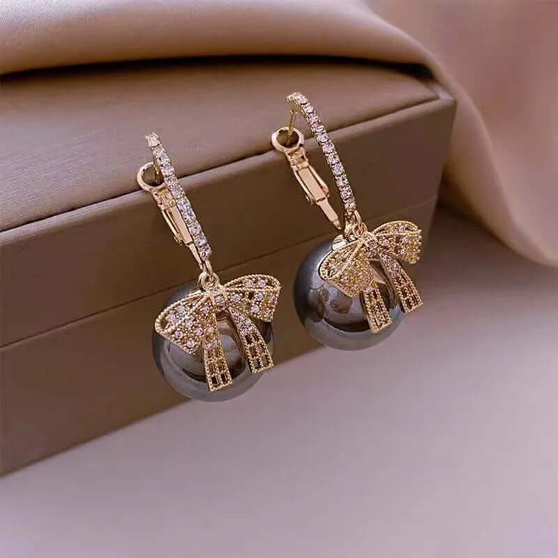 Luxury Gold Color Zircon Bowknot Stud Earrings - Viva Bella