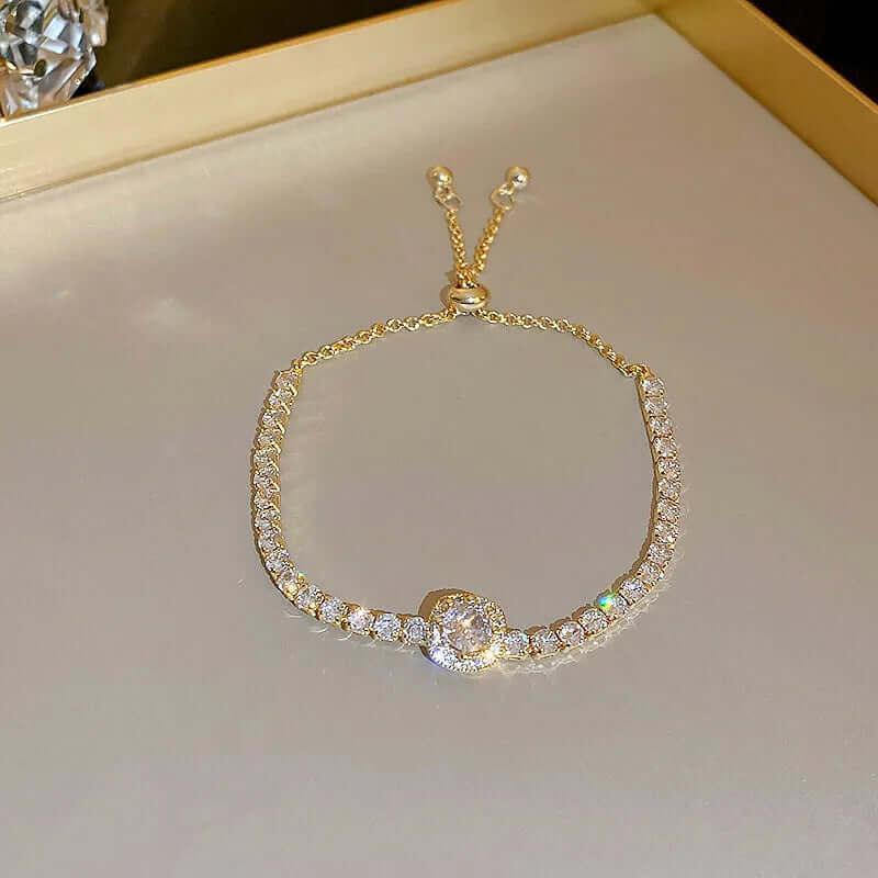 18K Gold Plated Rhinestone Bracelet – Square Zircon Adjustable Design - Viva Bella