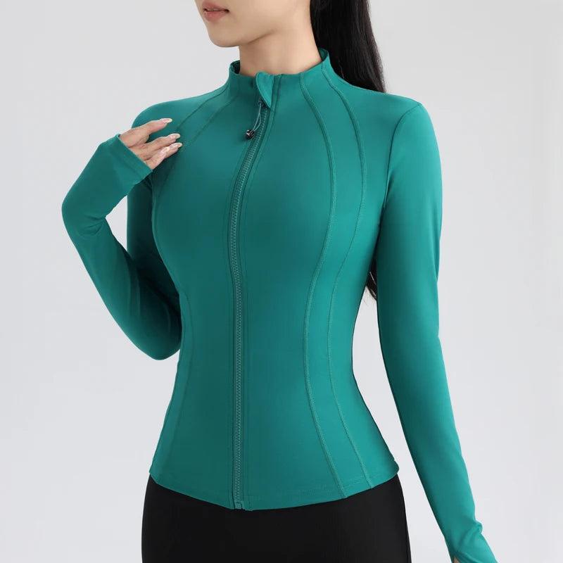 Full Zip Yoga Jacket - Long Sleeve Fitness Running Top - Viva Bella